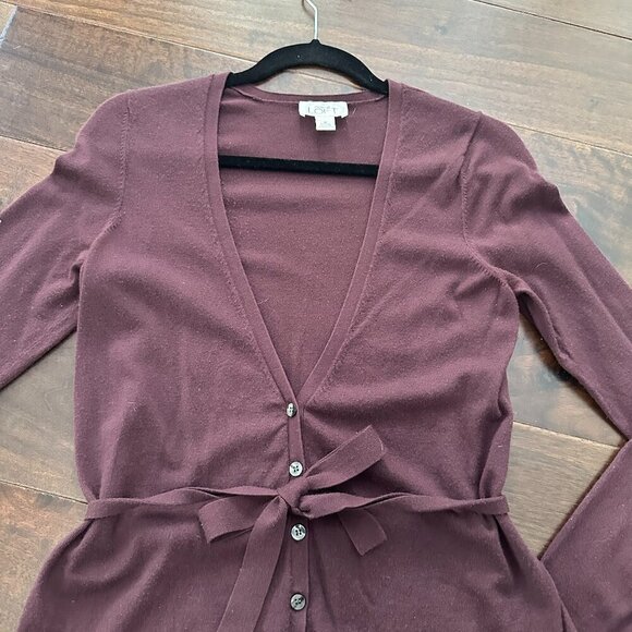LOFT Maroon Burgundy Tie Front Button Up Cardigan Sweater Top Size Medium - Picture 5 of 8